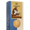 Auf der Verpackung von SONNENTOR GRILLGEWÜRZSALZ ist ein Bären- und Gansgrillen abgebildet, im transparenten Bereich sind die Gewürze im Inneren zu sehen.