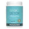 Eine 400 g Dose PANACEO PLV BASIC DETOX trägt ein blaugrünes Etikett mit deutschem Text, der darauf hinweist, dass sie den Abbau von Giftstoffen im Darm unterstützt.