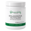 Weißer Behälter mit der Aufschrift „MH KOLLAGEN.PUR.HILF 35344“, einem Kollagen Nahrungsergänzungsmittel in Pulverform (250 g), mit Text in deutscher Sprache und Kontaktangaben auf dem Etikett.
