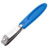 Babynagelknipser mit Griff mit blauem Kunststoffgriff und metallischen Schneidkanten.