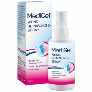 Das MEDIGEL WUNDREIN.SPRAY, angeboten in der 50 ml Flasche und Dose, ist eine alkoholfreie Lösung, die reinigt, desinfiziert und die Wundheilung unterstützt.