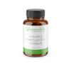 Eine braune Flasche mit schwarzem Deckel, auf der steht „Mariahilf Coprinus Vitalpilz Bio. Kapseln“, darin sind 60 Kapseln enthalten, der Preis beträgt 15,09 Euro, unten auf dem Etikett sind Kontaktdaten vermerkt.
