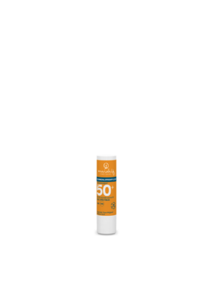Eine Tube SONNENLIPPENPFLEGE LSF 50+ ist auf einem schlichten weißen Hintergrund zentriert.