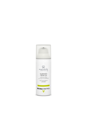 Eine weiße Pumpflasche von Kletten KLÄRENDES CREME GEL mit DERMO BIOMA, beschriftet mit Biomacontrol, steht aufrecht auf weißem Hintergrund.