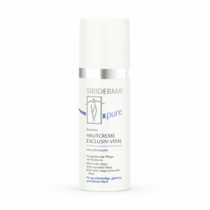 Flasche HAUTCREME EXCLUSIV-VITAL – ohne Duftstoffe, in weißem Behälter mit silbernem Akzent und minimalistischem Design.