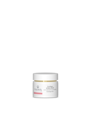 Ein weißes Glas PROKOLLAGEN LIFTING CREME COLLRENEW UND AKEBIA REICHHALTIG mit weißem Deckel, dargestellt auf einem einfachen hellen Hintergrund.