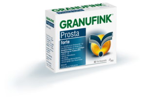 Die GRANUFINK HARTKPS PROSTA FTE-Box mit 40 Kapseln verfügt über ein blau-gelbes Logo und deutschen Text.