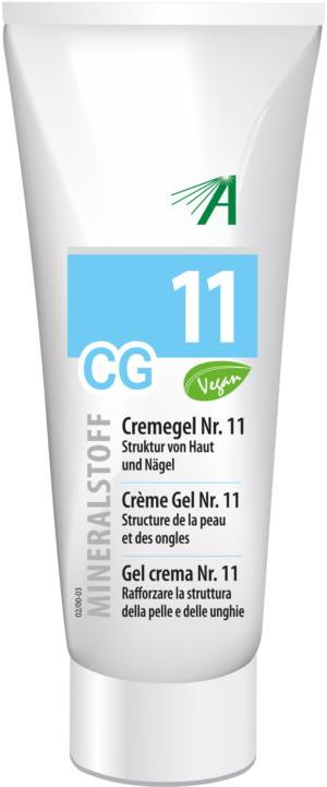 Tube SCHUESS CR GEL NR 11 ADL, ein veganes Creme-Gel mit Text in Deutsch, Französisch und Italienisch.