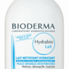 Eine 250-ml-Flasche BIODERMA HYDRA GESMIL Feuchtigkeitsspendende Reinigungsmilch mit blauem Verschluss.