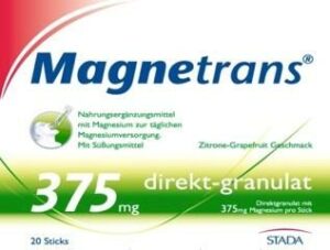 MAGNETRANS 375MG GRAN STICKS Nahrungsergänzungsmittel, Zitronen-Grapefruit-Geschmack, enthält 20 Sticks mit je 375 mg Magnesium.