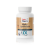 Eine Flasche ALPHALIPONSRE KPS 300MG ALA mit beigem Etikett und blauem Alpha-Symbol enthält 90 Kapseln.