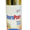 Eine NEUROPSORI BODYLOT-Flasche mit goldener Kappe, auf der ein deutscher Text sowie Bilder von Öl und Aloe Vera zu sehen sind.