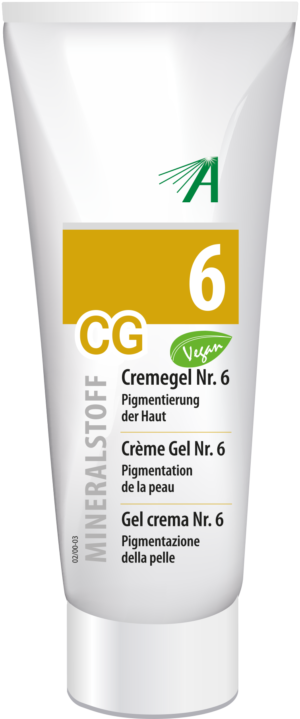 Die mehrsprachig beschriftete SCHUESS CR GEL NR 6 ADL-Tube ist vegan und zur Hautpigmentierung formuliert.