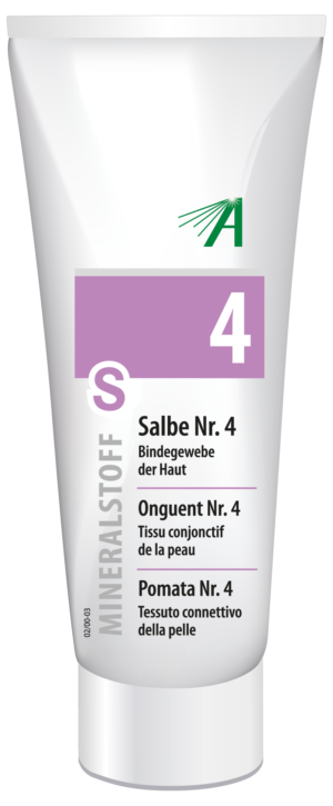 Tube „SCHUESS SLB NR 4 ADL“ Creme mit mehrsprachiger Beschriftung für das Bindegewebe.