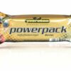 Ein „PEEROTON POWER P.RIEG LATTE“-Energieriegel in goldener Verpackung mit Beerenbildern.
