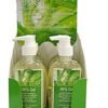 Displaykarton mit zwei grün etikettierten Pumpflaschen ALOE VERA SPRAY 98% APOFORCE und einer Werbekarte auf der Rückseite.