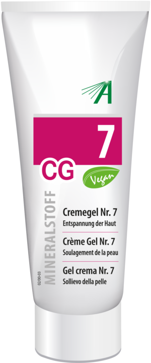Eine Tube SCHUESS CR GEL NR 7 ADL, mit veganem und mehrsprachigem Text, für eine hautberuhigende Creme.