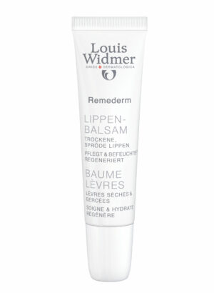 Eine Tube WIDMER LIPPENBALSAM für trockene, rissige Lippen mit feuchtigkeitsspendenden und regenerierenden Eigenschaften.