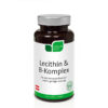 Eine braune Flasche mit der Aufschrift „NICAPUR KPS LECITHIN B-KOMPL“ verfügt über ein weiß-grünes Design, geschmückt mit einem grünen Zertifizierungssiegel und einem österreichischen Flaggensymbol.