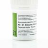 Ein weißer Behälter mit der Aufschrift „SCHUESS 21 ZINC CHL D12 ADL“ von Adler Pharma für homöopathische Tabletten.