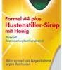 Eine gelb-weiße Schachtel WICK FORMEL 44 HU-STILL+HON Hustensaft mit Honig mit deutschem Text auf der Verpackung.