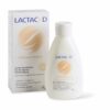 Eine weiße Flasche LACTACYD INTIMWASCHLOT mit Schachtel. Auf dem Etikett und der Schachtel sind Produktinformationen auf Deutsch und Französisch zu finden.