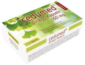 CEDUMED GINKGO KPS, 160 mg Schachtel mit 30 Kapseln, auf der Verpackung ist Ginkgoblätter abgebildet.