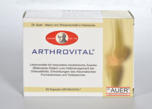 Eine Packung ARTHROVITAL KPS, konzipiert zur medizinisch-diätetischen Anwendung bei Arthrose und Osteoporose, enthält 60 Kapseln.