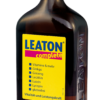 Eine braune Flasche mit der Aufschrift „LEATON COMPLETE“ zeigt ein gelb-blaues Etikett mit Inhaltsstoffen wie Vitamin E, Ginkgo und Ginseng.