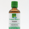 Ein 50 ml Pflanzenextrakt aus Erle (Alnus incana) von Phytopharma, verpackt in einer braunen Flasche mit der Aufschrift „Gemmo Mazerat Grauerle“ und einem grünen Deckel.