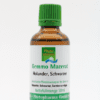 Eine 50ml braune Flasche GEMMO MAZERAT SCHW. HOLUNDER PHYTOPHARMA, mit alkoholischem Sambucus nigra-Extrakt, mit grünem Verschluss von Phytopharma GmbH.