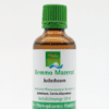 Eine 50-ml-Braunglasflasche mit grünem Deckel und der Aufschrift „GEMMO MAZERAT JUDASBAUM PHYTOPHARMA“ sowie botanischen und Unternehmensinformationen.