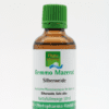 Eine 50ml braune Flasche mit der Aufschrift „GEMMO MAZERAT SILBERWEIDE PHYTOPHARMA“ und grünem Verschluss von Phytopharma GmbH.