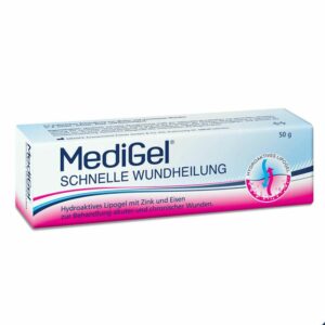 Eine 50g-Dose MEDIGEL SCHNELLE WUNDHEILUNG fördert mit Zink und Eisen eine schnelle Wundheilung bei akuten und chronischen Wunden.