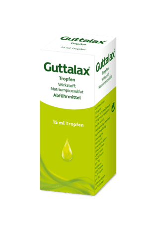 Die 15 ml Dose GUTTALAX TR Tropfen ist als Abführmittel mit dem Wirkstoff Natriumpicosulfat gekennzeichnet.