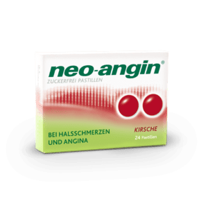 Schachtel NEO-ANGIN KIRSCHE ZUFR PAS Lutschtabletten ohne Zucker, Kirschgeschmack, bei Halsschmerzen und Angina pectoris, 24 Stk.