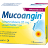 MUCOANGIN LTBL JOH.BEERE lindert Halsschmerzen mit 18 Lutschtabletten pro Packung zu je 20 mg, Geschmack Johannisbeere. Für Diabetiker geeignet.