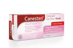 CANESTEN GYN ONCE KOMBI enthält Clotrimazol zur vaginalen Anwendung, mit Tablette und Applikator sowie 20 g Creme.