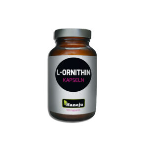 Eine braune Flasche mit der Aufschrift „L-ORNITHIN KPS 400MG HAN“ mit 90 Kapseln.