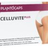 Schachtel mit dem Nahrungsergänzungsmittel PLANTOCAPS CELLUVITE PL KPS. Auf dem Bild ist eine Person zu sehen, die einen grünen Apfel auf weißem Hintergrund hält und die Vorteile von Melonenextrakt, Zink und Kupfer hervorhebt.