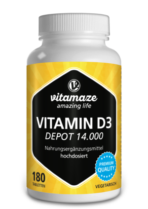 VIT D3 TBL 14.000IE DEPOT Nahrungsergänzungsmittel, 180 vegetarische Tabletten, hochdosiert, gekennzeichnet als Premiumqualität.