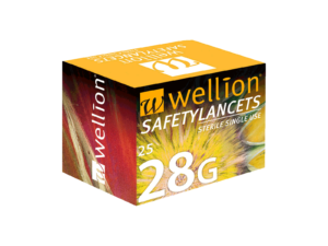 Schachtel WELLION SAFETY LANC 28G Einmal-Lanzetten, Inhalt 25 Stück.