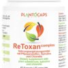 Eine Flasche PLANTOCAPS RETOXAN CPLX KPS enthält 60 Kapseln mit Pflanzenstoffen, Spirulina und Chlorella. Auf dem Etikett finden Sie Zutaten- und Nährwertangaben.