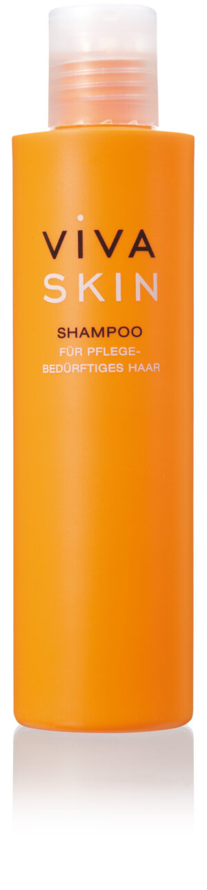 Eine orange Flasche SH.VIVA SKIN Shampoo für pflegebedürftiges Haar.