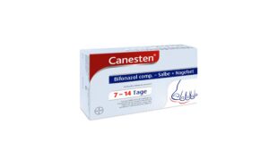 Die CANESTEN BIFONAZ SLB+NAG.SET-Box mit dem Etikett „7 – 14 Tage“ verfügt über ein Fuß- und Nageldiagramm.