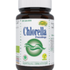 Eine 100g-Flasche CHLORELLA BIO PRESSL.ESPARA mit grünem Etikett, Vegan- und Bio-Zertifizierung sowie Beschreibungen in deutscher Sprache.