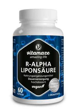 Die Vitamaze R-ALPHA-LIPONSRE 200MG VEGAN Kapseln bieten einen hochwertigen Zweimonatsvorrat mit 60 veganen Kapseln.