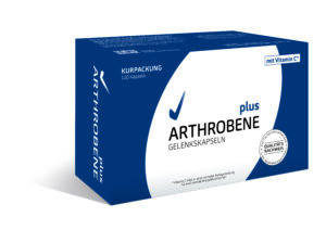 Eine blau-weiße Schachtel Gelenkkapseln ARTHROBENE PLUS GELENKSKPS enthält 120 Kapseln mit zusätzlichem Vitamin C.