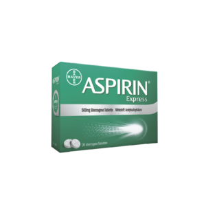 Grüne Schachtel ASPIRIN EXPRESS TBL 500 MG, enthält 20 überzogene Tabletten.