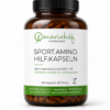 Eine braune Flasche mit der Aufschrift „SPORT.AMINO.HILF KPS“, die 120 Kapseln enthält; ein Nahrungsergänzungsmittel mit Vitaminen und BCAA Aminosäuren.